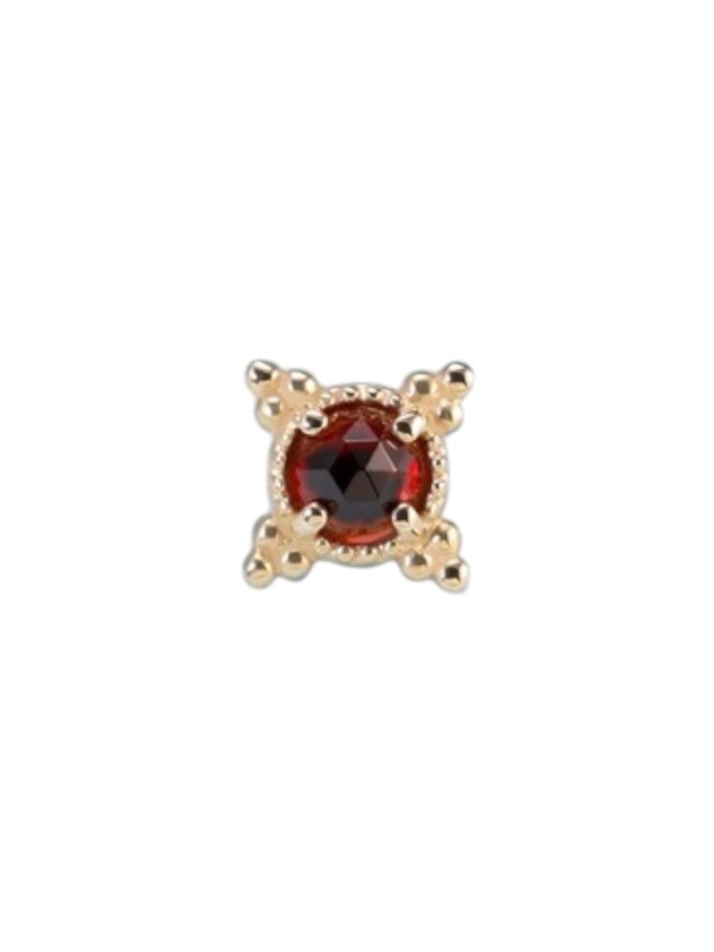 14K Solid Gold Rose Cut Garnet Stud